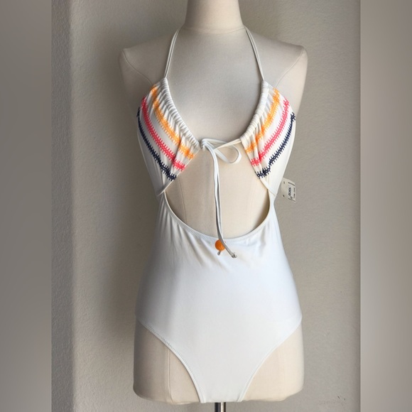aerie Other - AERIE One Piece Swimsuit Boho Chic Embroidered Cups Halter Tie Front size Medium